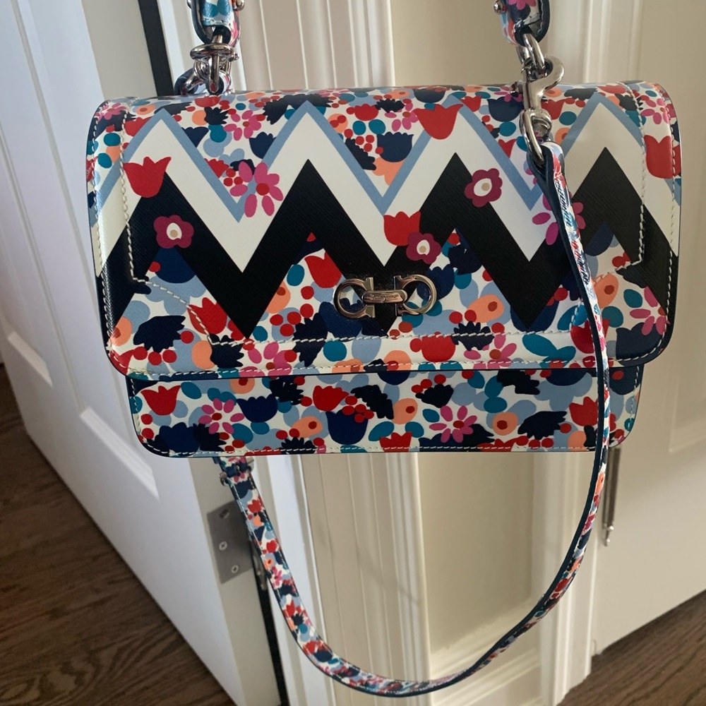 Salvatore Ferragamo Hammered Calfskin Floral Bag